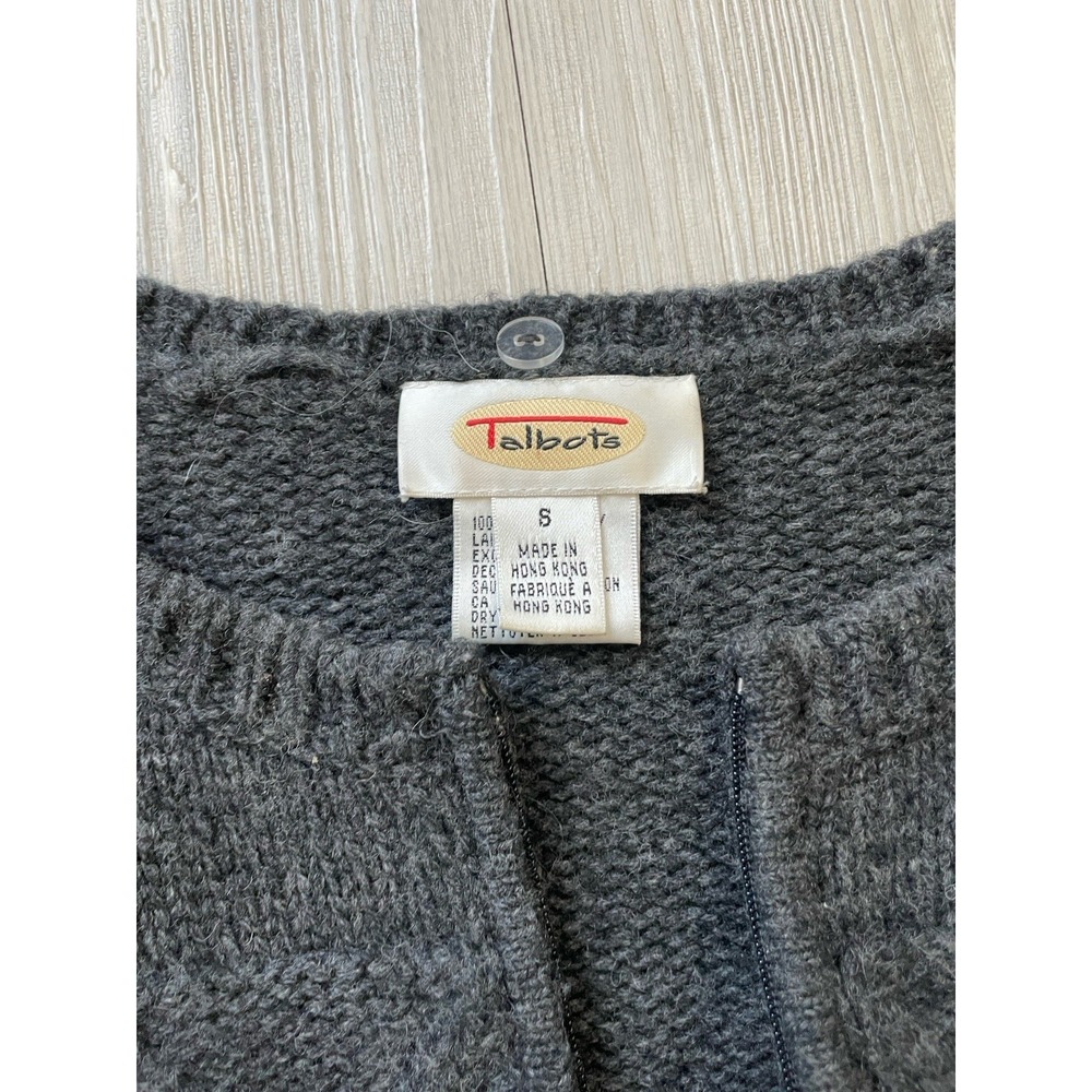 Talbots Women's Gray Wool Knit Crew Neck Full Zip Cardigan Sweater Sz S Preppy - Picture 3 of 9